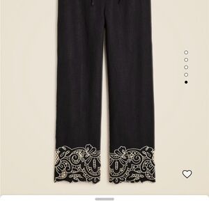 J. Crew Black Soleil pants in embroidered linen